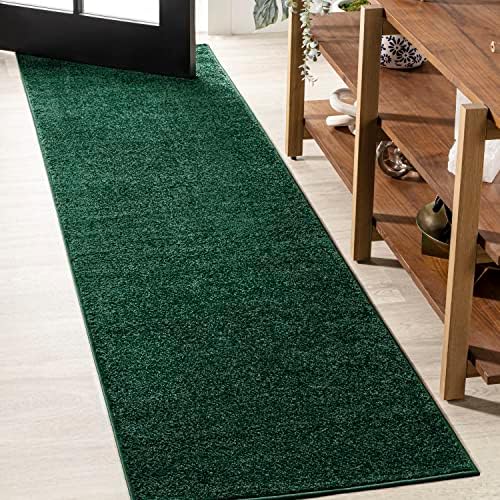 JONATHAN Y Haze Solid Low-Pile Emerald Runner Rug 2x10, Coastal,Bohemian,Minimalist,Classic, Easy-Cleaning for Living Room,Bedroom,Kitchen,Pet Friendly,Non-Shedding (SEU100L-210) by JONATHANY