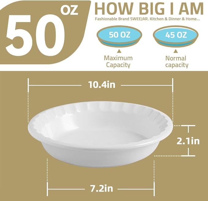 Sweejar Ceramic 10.4 Inch Pie Pan, Deep Porcelain Round Dish, Non-Stick Baking Plate for Pumpkin and Apple Pies, Farmhouse Design (Turquoise)
