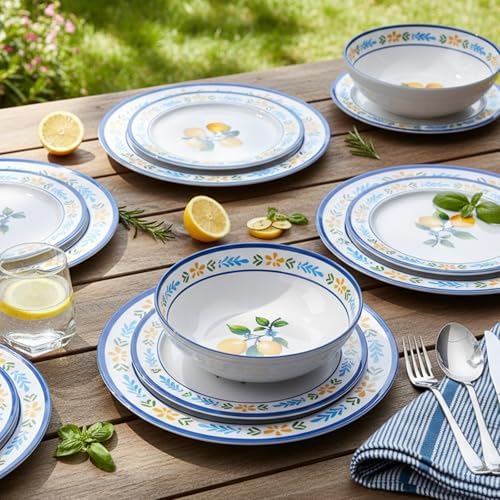 12-Piece Melamine Dinnerware Set, Unbreakable Lemon Dish Set - Image 7