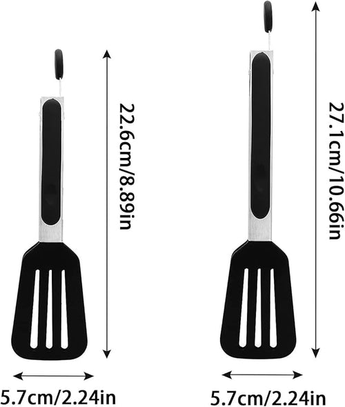 2 Pack Stainless Steel Silicone Cooking & Serving Tongs, 7 & 9 Inch, Black, Locking Handle, Heat Resistant, Dishwasher Safe