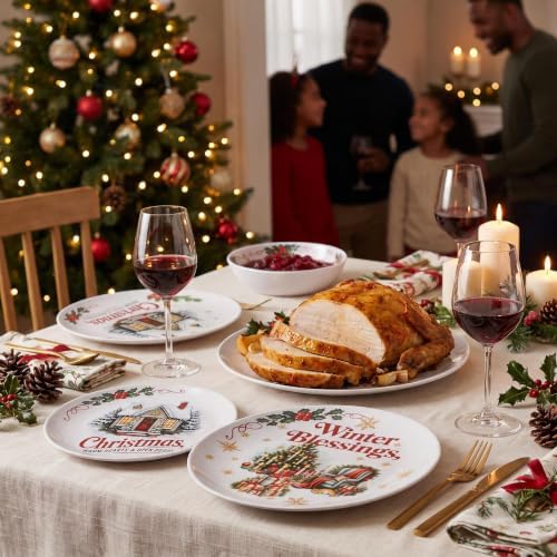 Vintage Christmas Dinnerware Set for 4, 12-Piece Melamine Dish Set - Image 3