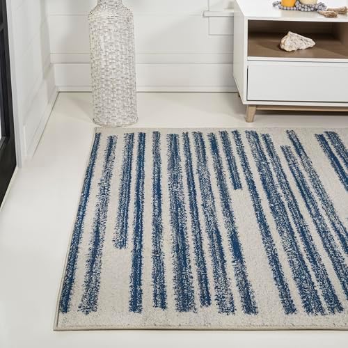 JONATHAN Y Khalil Modern Berber Stripe Cream/Navy Indoor Area Rug, 4x6, Contemporary, Bohemian, Easy-Cleaning for Living Room, Bedroom, Kitchen, Pet Friendly, Non-Shedding (MOH207E-4) - Image 3