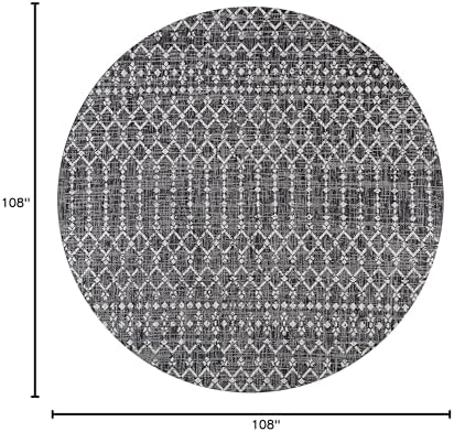 JONATHAN Y Moroccan Geometric Indoor Outdoor Round Area Rug 9 Ft Black/Gray, Ourika Textured Weave for Backyard, Patio, Porch, Easy-Cleaning, High Traffic, Pet-Friendly, Non-Shedding (SMB108F-9R) - Image 2