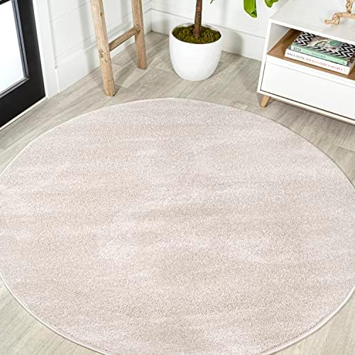 JONATHAN Y Haze Solid Low-Pile Ivory 5' Round Indoor Area Rug, Coastal,Bohemian,Minimalist,Classic, Easy-Cleaning for Living Room,Bedroom,Kitchen,Pet Friendly,Non-Shedding (SEU100D-5R) by JONATHANY