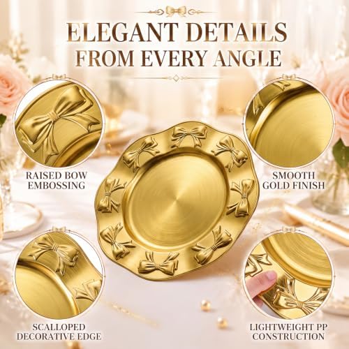 Havawish 8 Pcs 13 Inch Gold Bow Charger Plates - Image 4