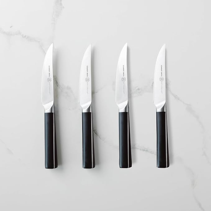 Schmidt Brothers - Crosstown Series 4-Piece Steak Knife Set, High-Carbon German Stainless Steel Cutlery, Double Cross Tang Handles