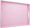 Pink Serving Tray for Coffee Table, Rectangular Plastic Decorative Tray with Handles for Entertaining, Outdoor Patio, Living Room, Ottoman, Bathroom Counter, 11.8”*15.7”*1.6”