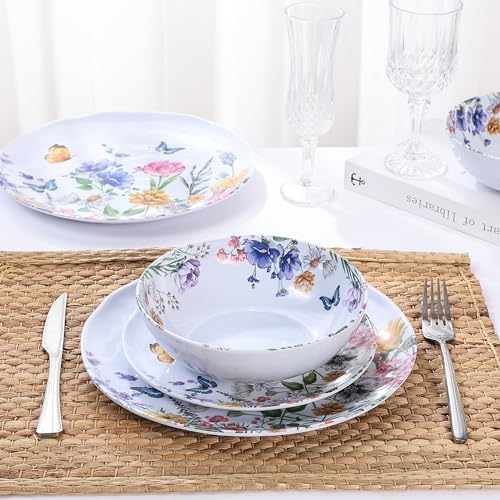 12-Piece Melamine Dinnerware Sets - Plates And Bowls Sets Floral - Image 6