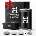 High Carbon Stainless Steel Rolling Knife Sharpener with 400, 1000 & 3000 Replacement Discs - Blunt Knife Sharpening Kit with 15 and 20 Degree Sharpening for Kitchen & Chef's Knives (BLACK) (Black)