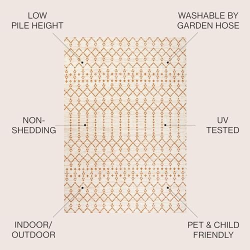 JONATHAN Y Moroccan Geometric Indoor Outdoor Area Rug 5X8 Cream/Orange, Ourika Textured Weave for Backyard, Patio, Porch, Easy-Cleaning, High Traffic, Pet-Friendly, Non-Shedding (SMB108O-5) - Image 3