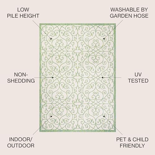 JONATHAN Y Vintage Filigree Indoor Outdoor Area Rug 4X6 Cream/Green, Madrid Textured Weave for Backyard, Patio, Porch, Easy-Cleaning, High Traffic, Pet-Friendly, Non-Shedding (SMB107J-4) - Image 3