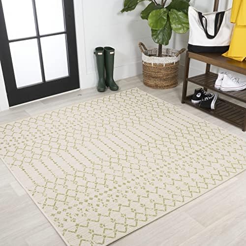 JONATHAN Y Moroccan Geometric Indoor Outdoor Square Area Rug 5X5 Cream/Green, Ourika Textured Weave for Backyard, Patio, Porch, Easy-Cleaning, High Traffic, Pet-Friendly, Non-Shedding (SMB108M-5SQ) by JONATHANY