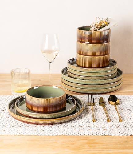 TheTerra Ceramic Dinnerware Set for 4, 12-Piece Plates and Bowls Set - Image 6