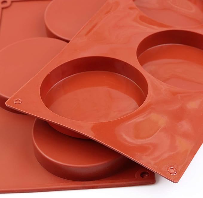 homEdge 3-Cavity Disc Shape Silicone Mold, 3 Packs Disc Cake, Gustard, Resin Coaster, Tart, Handmade Soap Molds-Brown