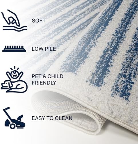 JONATHAN Y Khalil Modern Berber Stripe Cream/Navy Runner Rug, 2x8, Contemporary, Bohemian, Easy-Cleaning for Living Room, Bedroom, Kitchen, Pet Friendly, Non-Shedding (MOH207E-28) - Image 5