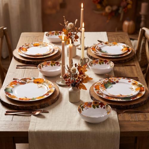 12‑Piece Autumn Dinnerware Sets, Melamine Plates & Bowls Sets of 4 - Image 6