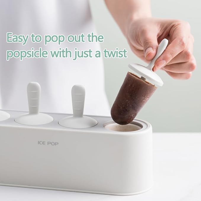 Popsicle Mold Set 4 Pieces Homemade Silicone Popsicle Maker Easy Release Ice Cream Molds Reusable DIY Pop Molds (White, IcyClassic Pops)