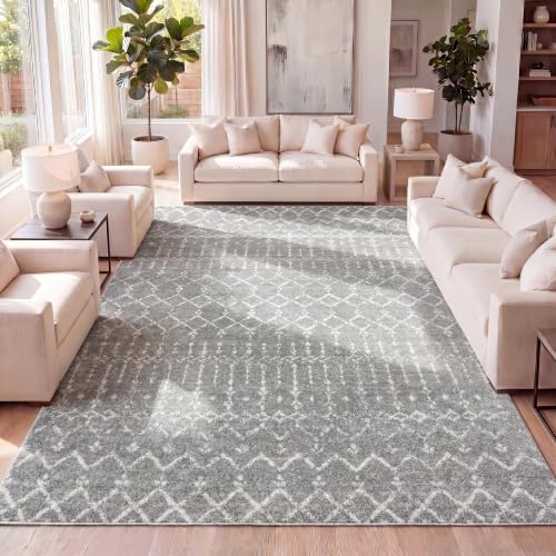 JONATHAN Y Boho Vintage Diamond Gray/Ivory Indoor Area Rug 8X10 ft, Moroccan Hype for Living Room, Bedroom, Kitchen, Office, Easy-Cleaning, High Traffic, Pet-Friendly, Non-Shedding (MOH101C-8) by JONATHANY