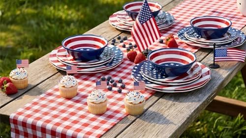 UPware 12 Piece American Flag Melamine Dinnerware Sets, Outdoor Dishes Set, Plates and Bowls Sets, Fourth of July Decorations, Service for 4, Patriotic Color - Image 4