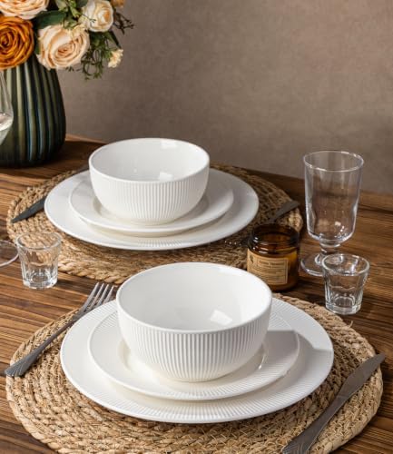 TheTerra Ceramic Dinnerware Set for 4, 12-Piece Plates and Bowls Set - Image 7
