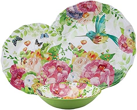 UPware 12 Piece Rose Garden Melamine Dinnerware Sets, Outdoor Dishes Set, Plates and Bowls Sets, Service for 4, Multicolor - Image 2