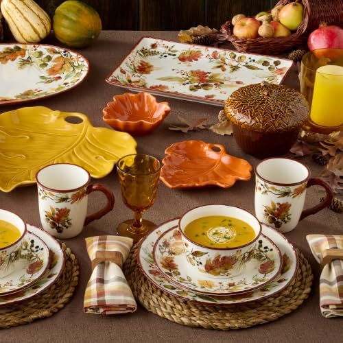 Autumn Meadows 16-Piece DINNERWARE SET, SERVICE for 4 — Complete harvest table artistry for four, uniting hand-painted botanicals, warm russet rims, and the golden glow of the season. - Image 7