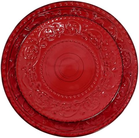 Elama Malibu Ocean Bloom 16-Piece Stoneware Embossed Pattern Reactive Glaze Red Dinnerware Set, Tableware, Serveware Set (Ocean Bloom Red) - Image 3