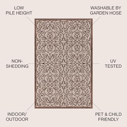 JONATHAN Y Vintage Filigree Indoor Outdoor Area Rug 5X8 Taupe/Espresso, Madrid Textured Weave for Backyard, Patio, Porch, Easy-Cleaning, High Traffic, Pet-Friendly, Non-Shedding (SMB107C-5) - Image 3