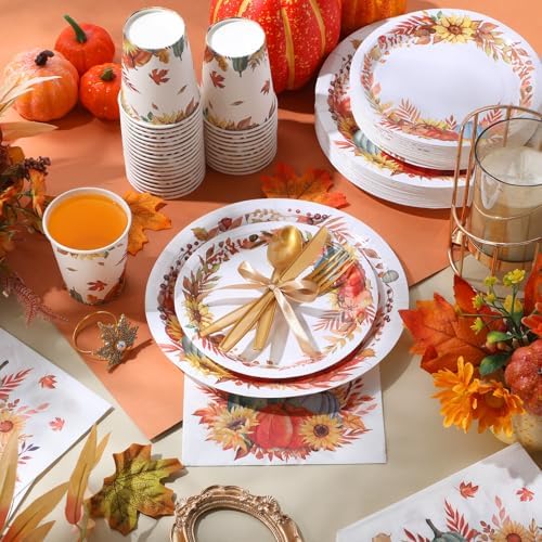 350pcs Thanksgiving Fall Dinnerware Paper Plate Napkins, Fall - Image 5