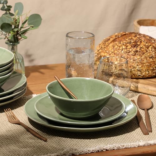 Bloomhouse - Two Time Oprah's Favorite Things Winner - Montecito Breeze 16 Piece (Service for 4) Double Plates and Bowls Stoneware Reactive Glaze Dinnerware Set - Cyprus Green - Image 2