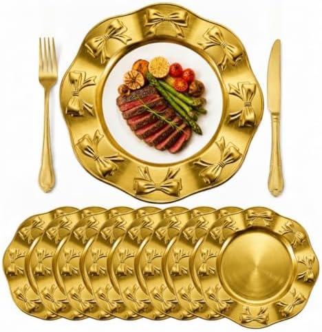 Havawish 8 Pcs 13 Inch Gold Bow Charger Plates by Havawish