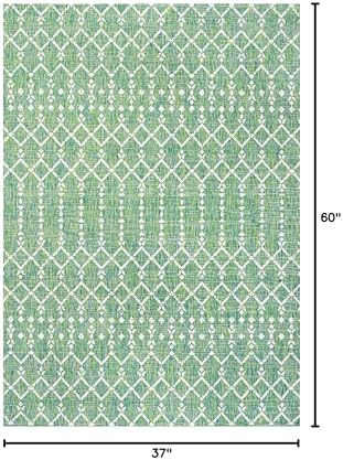 JONATHAN Y Moroccan Geometric Indoor Outdoor Area Rug 3X5 Green/Cream, Ourika Textured Weave for Backyard, Patio, Porch, Easy-Cleaning, High Traffic, Pet-Friendly, Non-Shedding (SMB108L-3) - Image 2