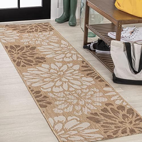 JONATHAN Y Floral Textured Weave Indoor Outdoor Runner Rug 2X10 Brown/Cream, Zinnia Modern for Backyard, Patio, Porch, Easy-Cleaning, High Traffic, Pet-Friendly, Non-Shedding (SMB110I-210) by JONATHANY