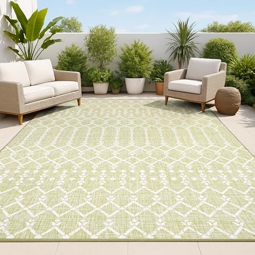 JONATHAN Y Moroccan Geometric Indoor Outdoor Area Rug 8X10 Light Green/Cream, Ourika Textured Weave for Backyard, Patio, Porch, Easy-Cleaning, High Traffic, Pet-Friendly, Non-Shedding (SMB108N-8) by JONATHANY