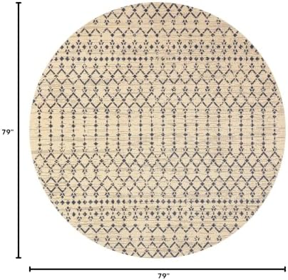 JONATHAN Y Moroccan Geometric Indoor Outdoor Round Area Rug 6 Ft Beige/Navy, Ourika Textured Weave for Backyard, Patio, Porch, Easy-Cleaning, High Traffic, Pet-Friendly, Non-Shedding (SMB108H-6R) - Image 2