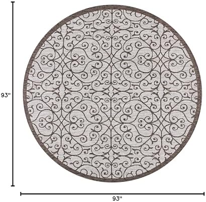 JONATHAN Y Vintage Filigree Indoor Outdoor Round Area Rug 8 Ft Taupe/Espresso, Madrid Textured Weave for Backyard, Patio, Porch, Easy-Cleaning, High Traffic, Pet-Friendly, Non-Shedding (SMB107C-8R) - Image 2