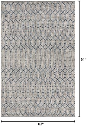 JONATHAN Y Moroccan Geometric Indoor Outdoor Area Rug 5X8 Light Gray/Navy, Ourika Textured Weave for Backyard, Patio, Porch, Easy-Cleaning, High Traffic, Pet-Friendly, Non-Shedding (SMB108A-5) - Image 2