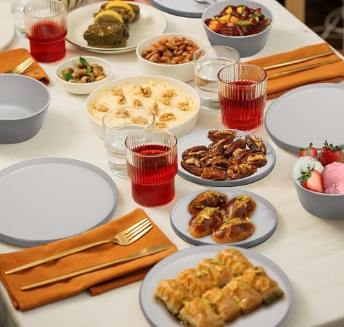 Melamine Dinnerware Sets, Dishware Sets for 4, Light Grey,White - Image 4