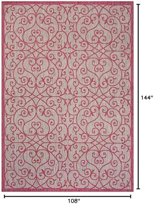 JONATHAN Y Vintage Filigree Indoor Outdoor Area Rug 9X12 Light Gray/Fuchsia, Madrid Textured Weave for Backyard, Patio, Porch, Easy-Cleaning, High Traffic, Pet-Friendly, Non-Shedding (SMB107I-9) - Image 2