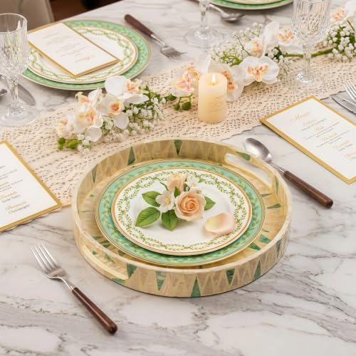 12 Piece Sage Green Plates and Bowls Set for 4, Bone China, Farmhouse - Image 4