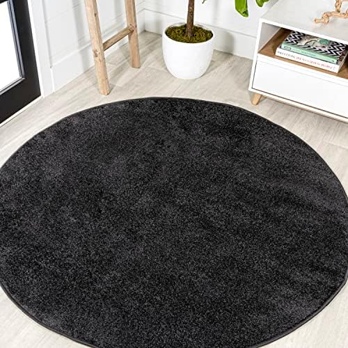 JONATHAN Y Haze Solid Low-Pile Black 8' Round Indoor Area Rug, Coastal,Bohemian,Minimalist,Classic, Easy-Cleaning for Living Room,Bedroom,Kitchen,Pet Friendly,Non-Shedding (SEU100I-8R) by JONATHANY