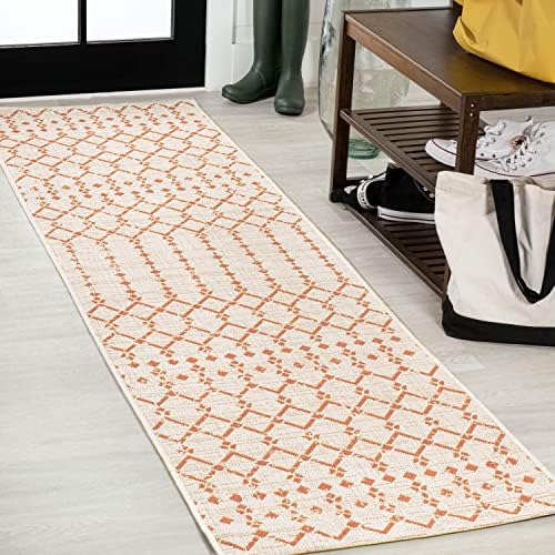 JONATHAN Y Moroccan Geometric Indoor Outdoor Runner Rug 2X10 Cream/Orange, Ourika Textured Weave for Backyard, Patio, Porch, Easy-Cleaning, High Traffic, Pet-Friendly, Non-Shedding (SMB108O-210) by JONATHANY