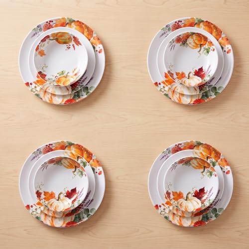 Melamine Dinnerware Set for 4, 12-Piece Pumpkin Plates and Bowls, BPA-Free - Image 7