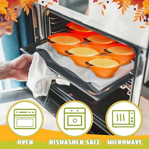 Maxcheck 8 Pcs Pumpkin Ceramic Bowl & Plate Fall Dinnerware Set, Orange - Image 4