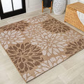 JONATHAN Y Floral Textured Weave Indoor Outdoor Square Area Rug 3X3 Brown/Cream, Zinnia Modern for Backyard, Patio, Porch, Easy-Cleaning, High Traffic, Pet-Friendly, Non-Shedding (SMB110I-3SQ) by JONATHANY