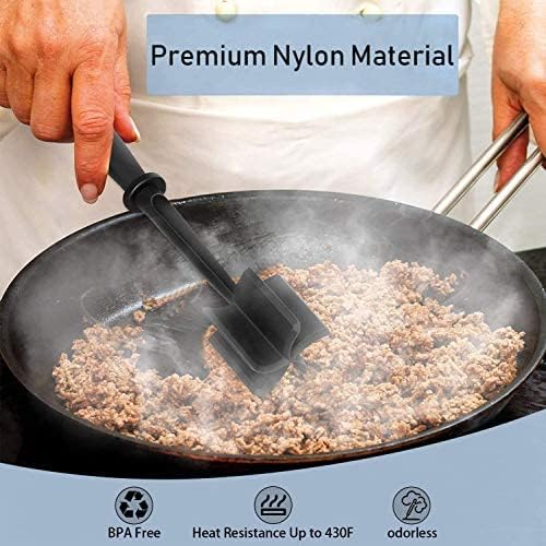 2 Pack Meat Chopper, 5 Curve Blades Ground Beef Masher, Heat Resistant Meat Masher Tool for Hamburger Meat, Ground Beef, Turkey and More, Nylon Hamburger Chopper Utensil Non-scratch Utensils