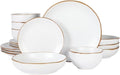 Gibson Home Hazeltine 16-Piece White Stoneware Dinnerware Set – Plates and Bowls, Durable Ceramic Kitchen Dinner Set