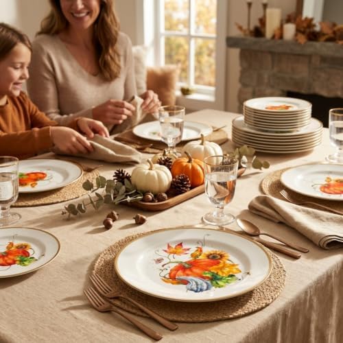 Havawish 12 Pcs Fall Dishes Pumpkin Melamine Dinnerware 10" and 7" Plates - Image 6