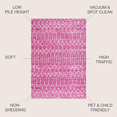JONATHAN Y Boho Vintage Diamond Fuchsia/Ivory Indoor Area Rug 5X8 ft, Moroccan Hype for Living Room, Bedroom, Kitchen, Office, Easy-Cleaning, High Traffic, Pet-Friendly, Non-Shedding (MOH101G-5) - Image 2