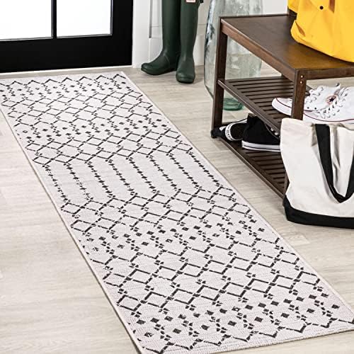 JONATHAN Y Moroccan Geometric Indoor Outdoor Runner Rug 2X10 Cream/Black, Ourika Textured Weave for Backyard, Patio, Porch, Easy-Cleaning, High Traffic, Pet-Friendly, Non-Shedding (SMB108I-210) by JONATHANY